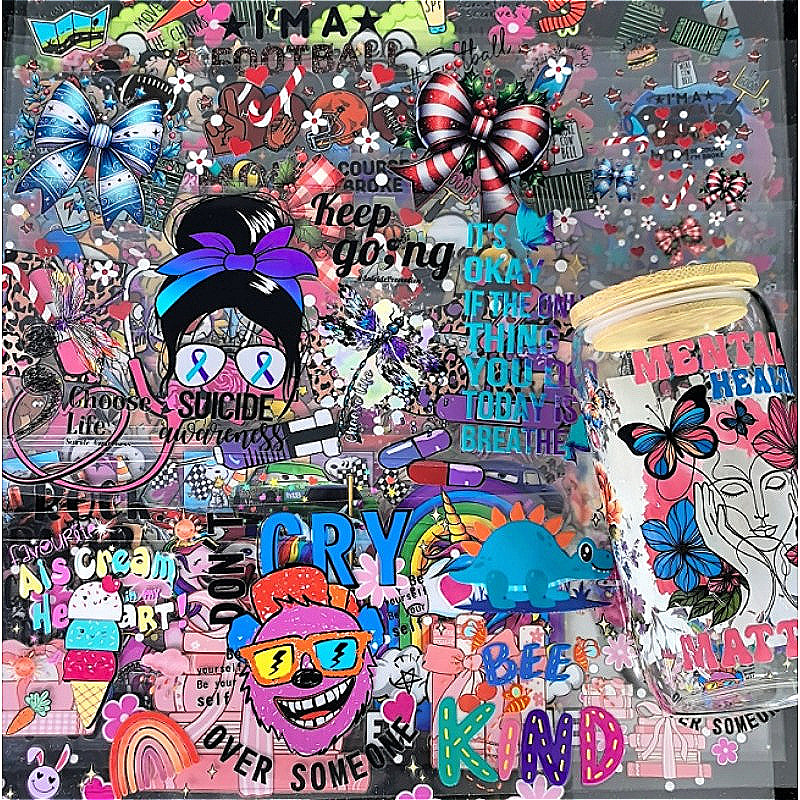 Wholesale 16oz Steel Cup UV DTF Stickers Random 10pcs/20pcs/50pcs Wraps for DIY Craftlaser wraps